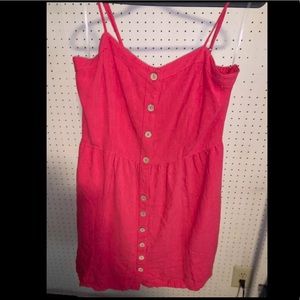 Coral thin strap dress with button detail